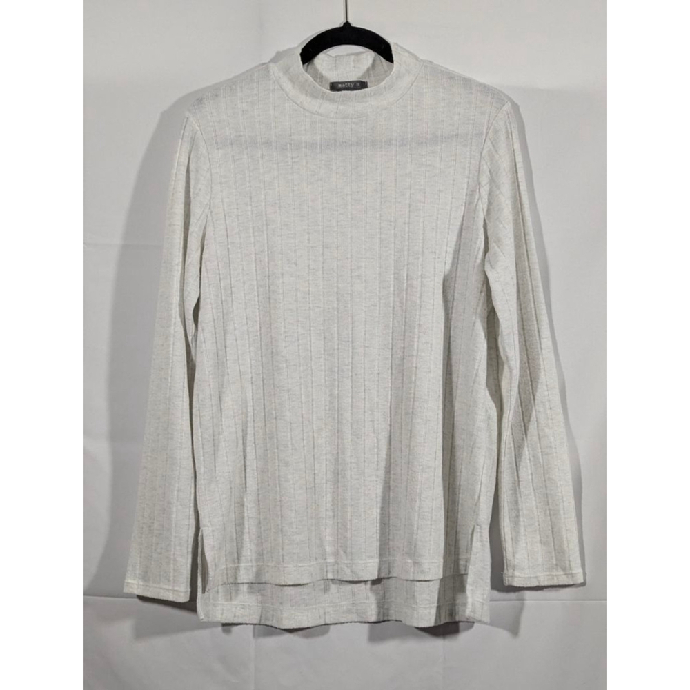 Matty M Cream Ribbed Mock Neck Long Sleeve Top Large